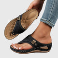 Cleo | Women's Wedge Toe Loop Sandals with Laser Cut Detail