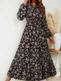 Flora | Women's Floral Print Bishop Sleeve Smocked Waist Maxi Dress