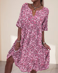 Stella | Women's Floral Print V-Neck Short Sleeve Midi Dress