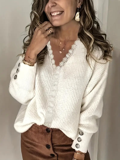 Rozelyn - Elegant V-Neck Cable Knit Sweater