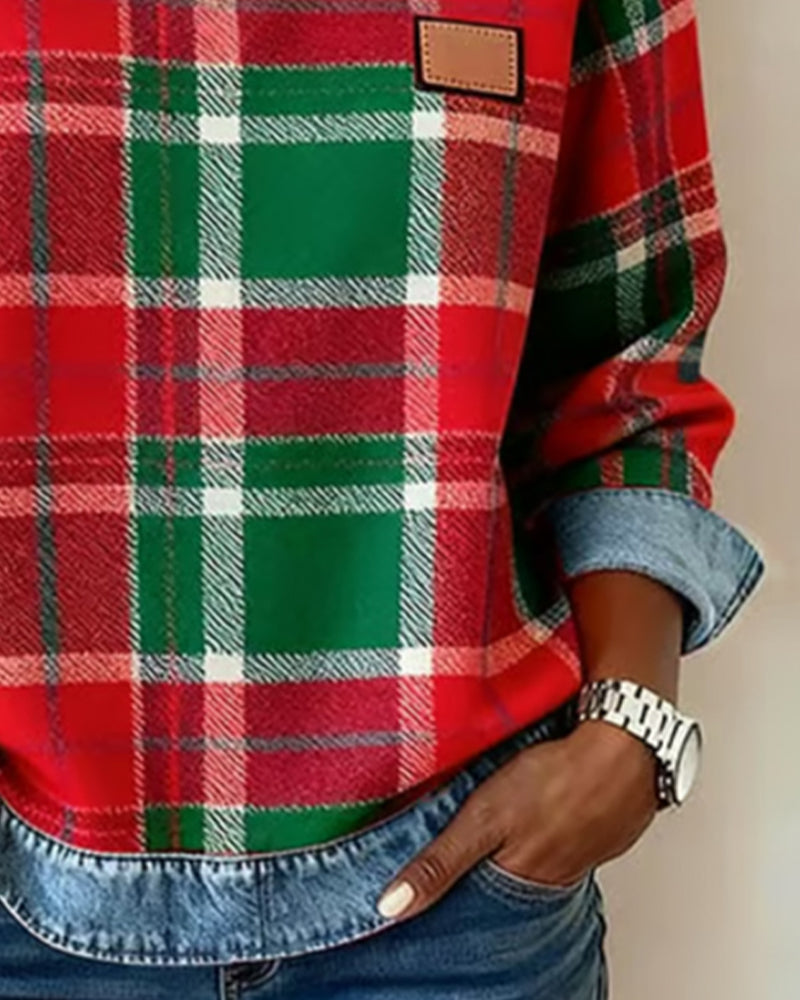 Fashionable Sweatshirt with Checkered Patchwork