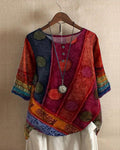 Women's Vintage Bohemian Patchwork Print Relaxed Tunic Top