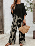 Sage | Women's 2 Piece Set Batwing Top and Wide Leg Print Pants