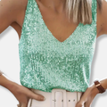 Sparkly V-Neck Sequin Sleeveless Top for Women