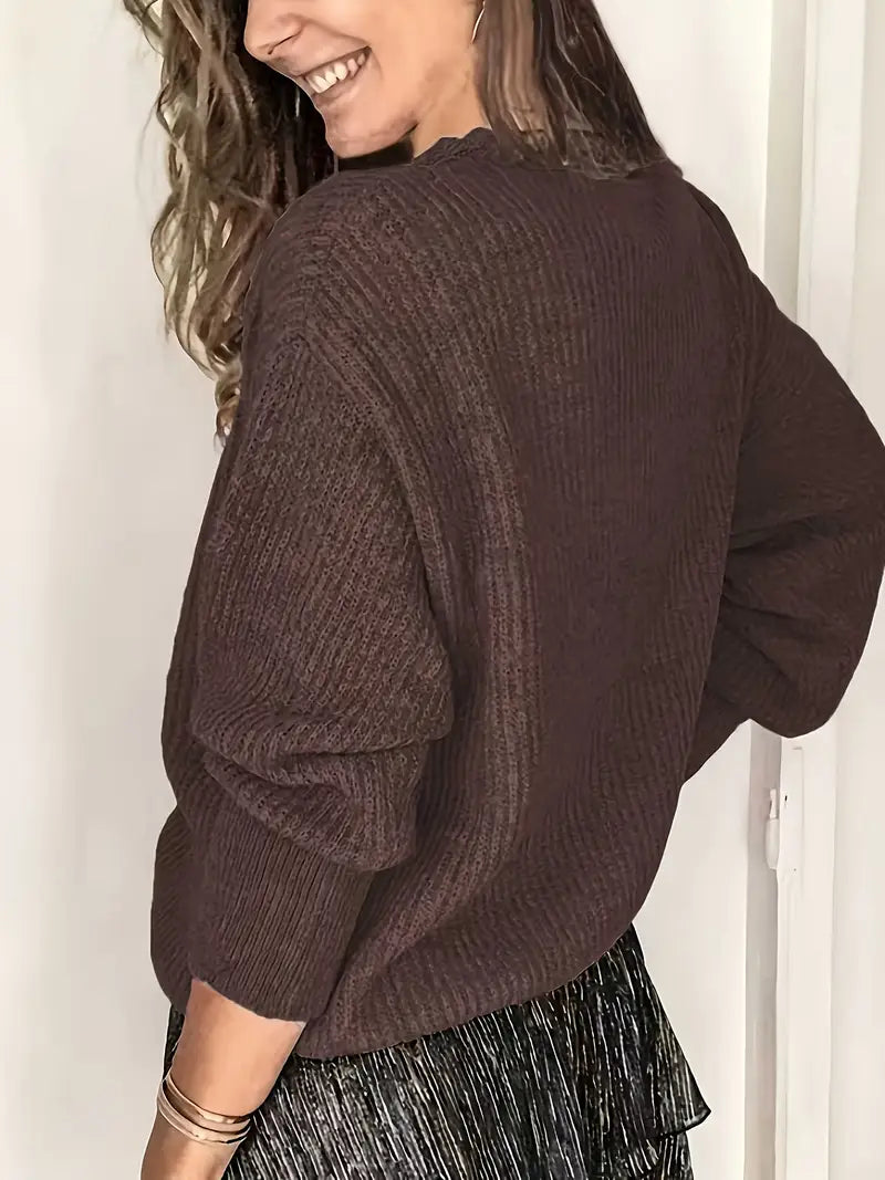 Rozelyn - Elegant V-Neck Cable Knit Sweater