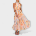 Coral | Women's Elegant Chiffon Halter-Neck Maxi Dress