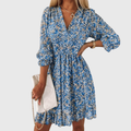 Fleur | Women's Chiffon Floral V-Neck Skater Mini Dress