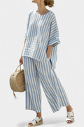 Marina | Women's Striped Casual Top & Wide Leg Pants Set