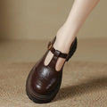 Blythe | Women's T-Bar Mary Jane Shoes Round Toe Brogue Low Heel