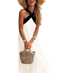 Solène | Women's Cotton Cross-Halter Maxi Dress