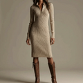 Ribbed Button-Neck Knit Dress