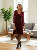 Draped Neck Sequin Sleeve Midi Dress