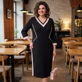 Refined Contrast Midi Dress