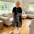 Relaxed Patchwork Midi Dress with Pockets