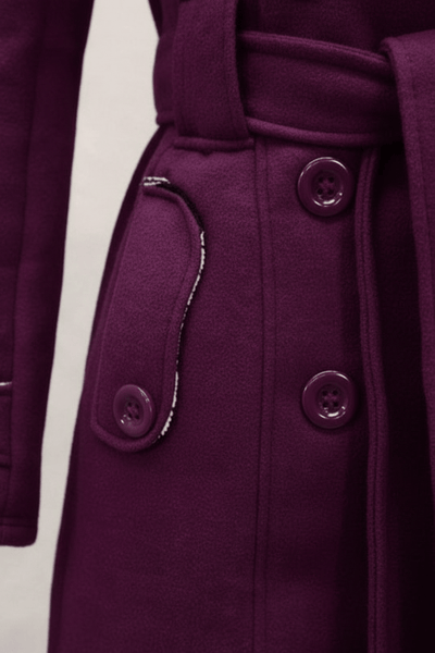 Hermione – Women’s Blend Double-Breasted Hooded Coat with Belted Waist