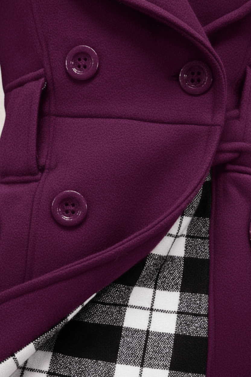 Hermione – Women’s Blend Double-Breasted Hooded Coat with Belted Waist