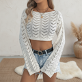 Flare Sleeved Hollow Boho Knit Crop Top