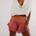 Boho Floral Embroidered Ruffle Edge Shorts