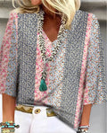 Mosaic | Women's Ditsy Floral Patchwork V-Neck 3/4 Sleeve Top