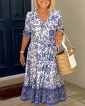 Aria™ | Elegant Floral Dress with V-Neck