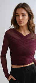 Women’s Sheer Mesh Ruched Crop Top