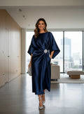 Draped Batwing Sleeve Evening Gown