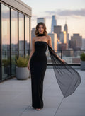 Strapless Fitted Black Evening Gown