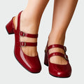 Scarlett | Women's Patent Double-Strap Mary Jane Block Heel Pumps