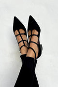 Scarlett | Pointed Toe Flats Strappy Ankle Strap Low Block Heel