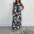Nova | Women's Abstract Print V-Neck Ruffle Sleeve Wide Leg Jumpsuit