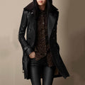 Camila | Women's Double-Breasted Shearling-Collar Leather Trench Coat