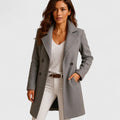 Luna | Women's Elegant Long Button-Front Notch-Lapel Coat