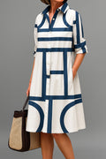 Isabella | Women's Geometric Print Button-Down Cocktail Dress Midi