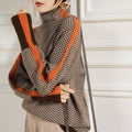 Sophia | Women's Herringbone Contrast-Trim Oversized Turtleneck Sweater