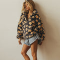 Penelope | Women's Oversized Floral Sherpa Fleece Half-Zip Pullover Sweater