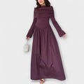 Charlotte | Women's Pleated High-Neck Long Sleeve Relaxed Maxi Dress