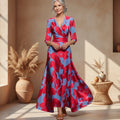 Victoria | Women's Printed Wrap 3/4 Sleeve Long Sleeve Dress Flowy Polyester