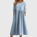 Evelyn | Women's Relaxed A-Line Half Sleeve Long Dress Midi Pockets