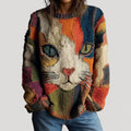 Layla | Women's Relaxed-Fit Cat Graphic Crewneck Knit Sweater