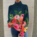 Evelyn | Women's Relaxed-Fit Floral Knit Turtleneck Sweater