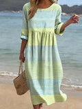 Charlotte | Women's Relaxed-Fit Printed Half-Sleeve Crew-Neck Midi Dress