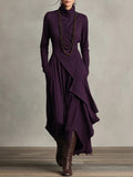 Scarlett | Women's Turtleneck Asymmetric Hem Draped Long Sleeve Dress